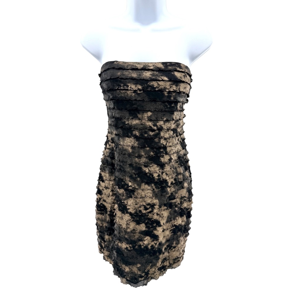Strapless Tie Dye Mesh Bodycon Midi Dress Ruched Grunge Y2K Gothic 90's Club‎ M